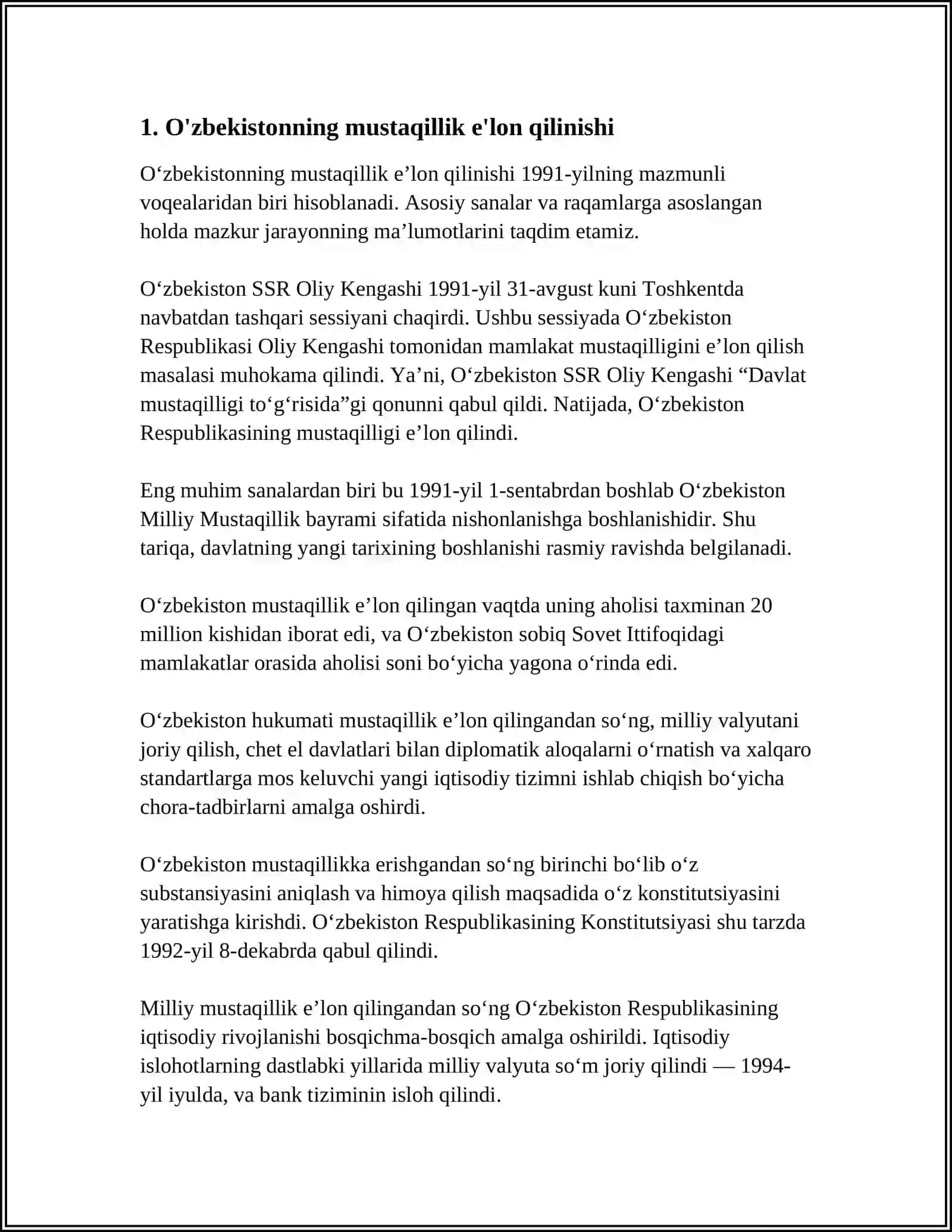 O'zbekistonning mustaqillik e'lon qilinishi 3