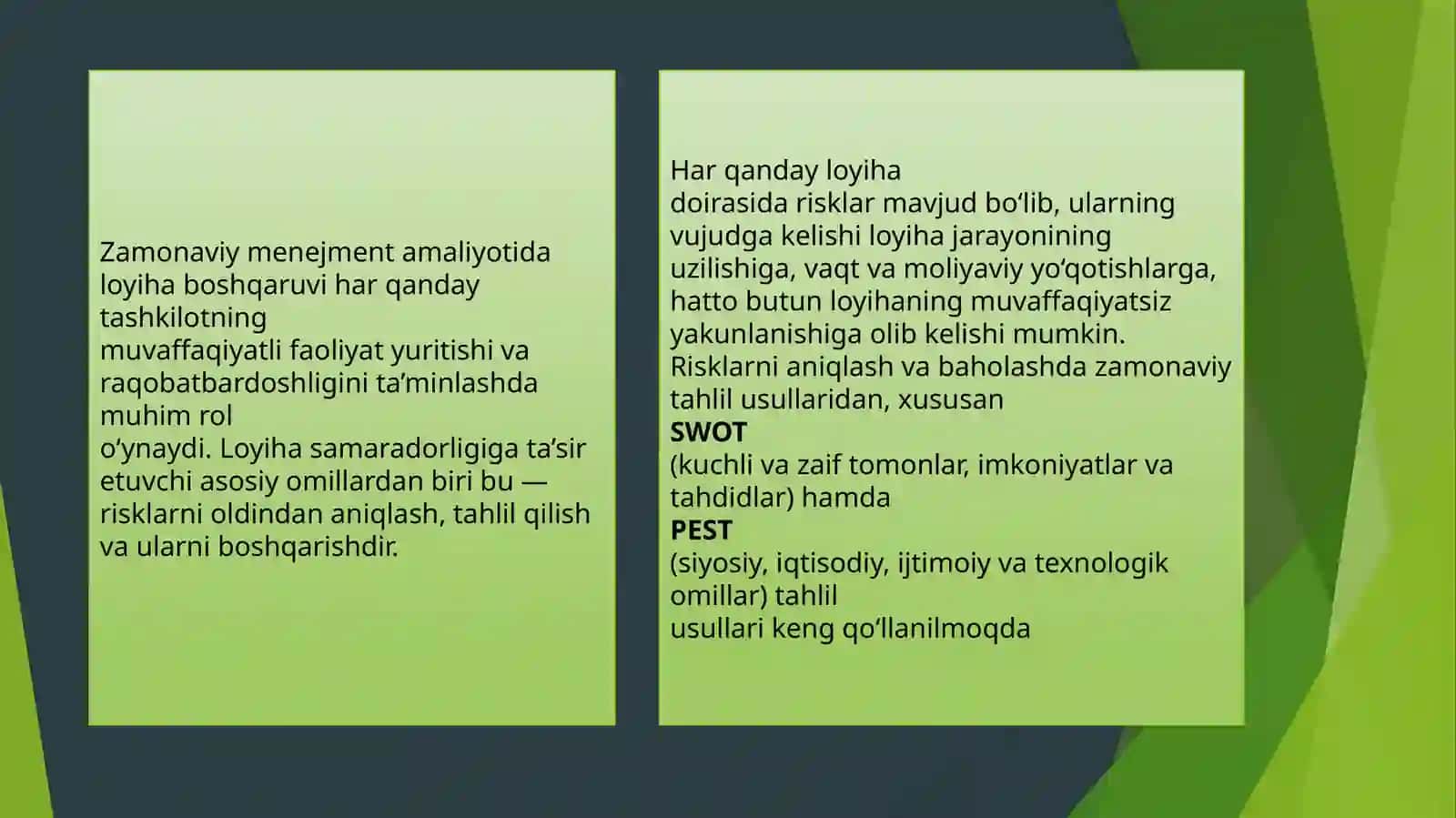 Risklarni boshqarishda swot va pest tahlil 3
