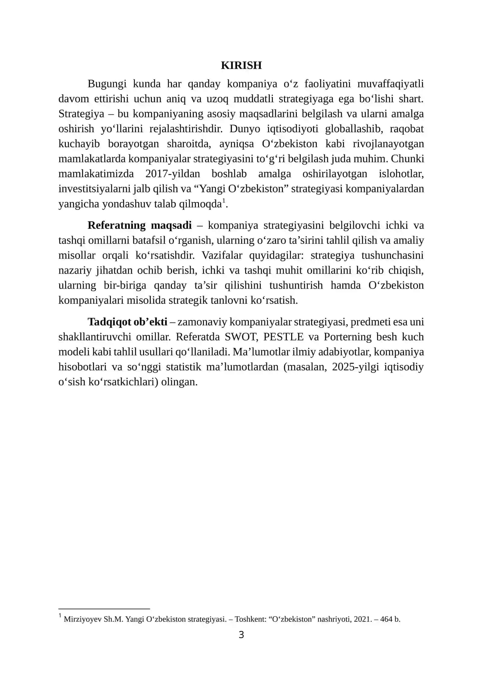 Kompaniya strategiyasini belgilovchi omillar. REFERAT 3