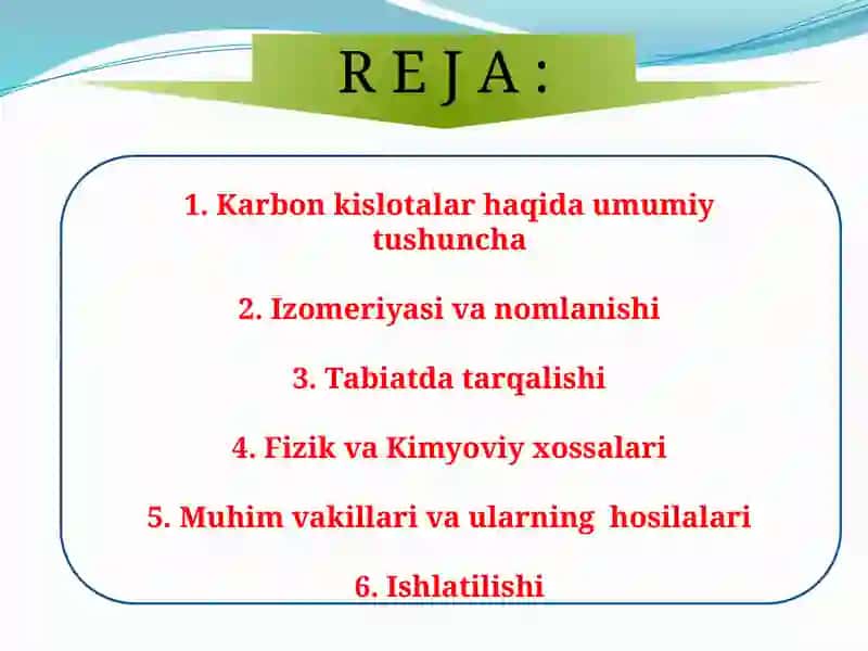 KARBON KISLOTALAR. To’yingan dikarbon kislotalar va ularning hosilalari. 3