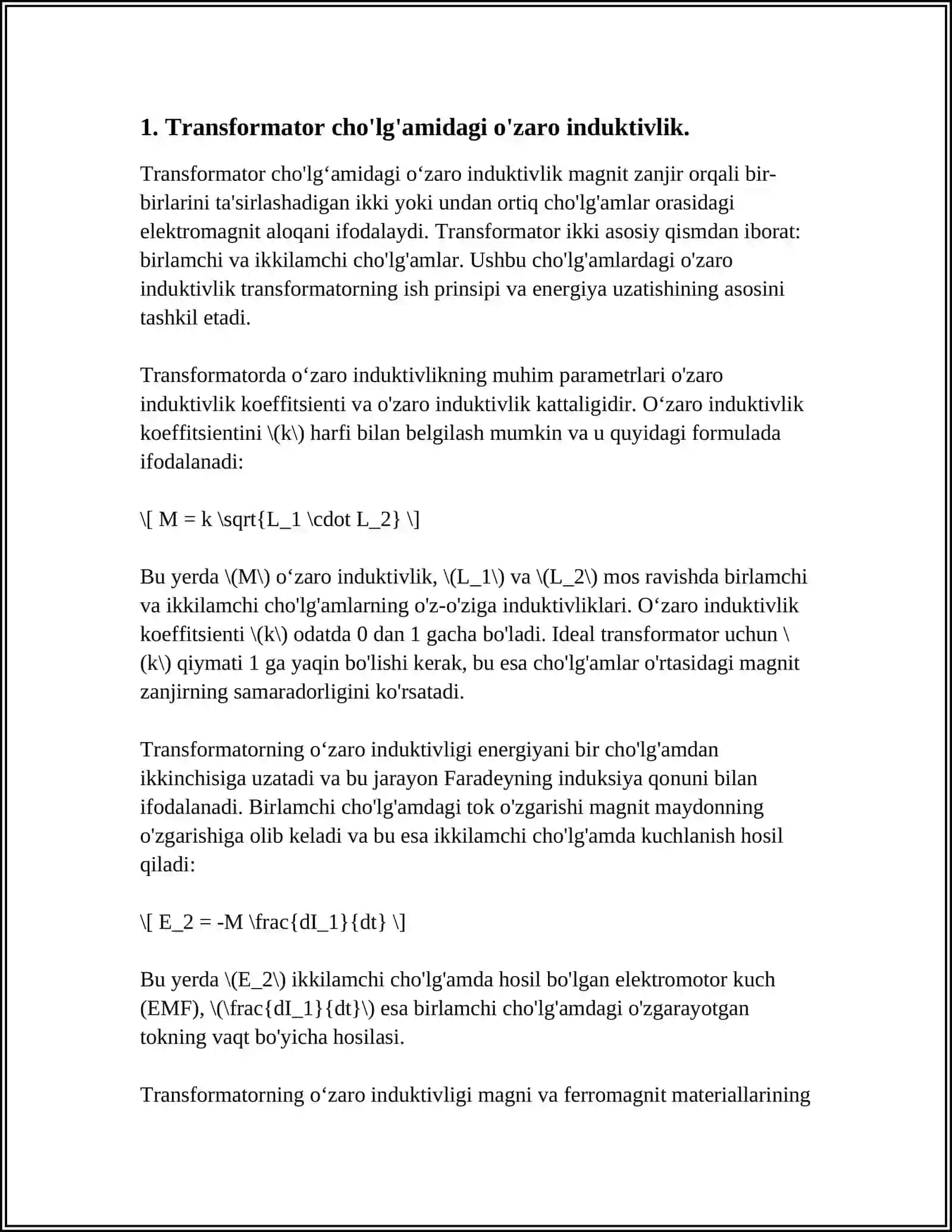 TRANSFORMATOR CHO’LG’AMIDAGI AKTIV QARSHILIK ISROFI 3