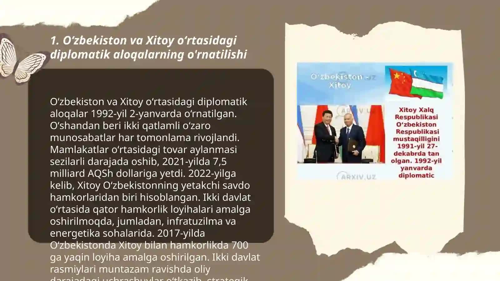 Oʻzbekiston va Xitoy aloqalari 3