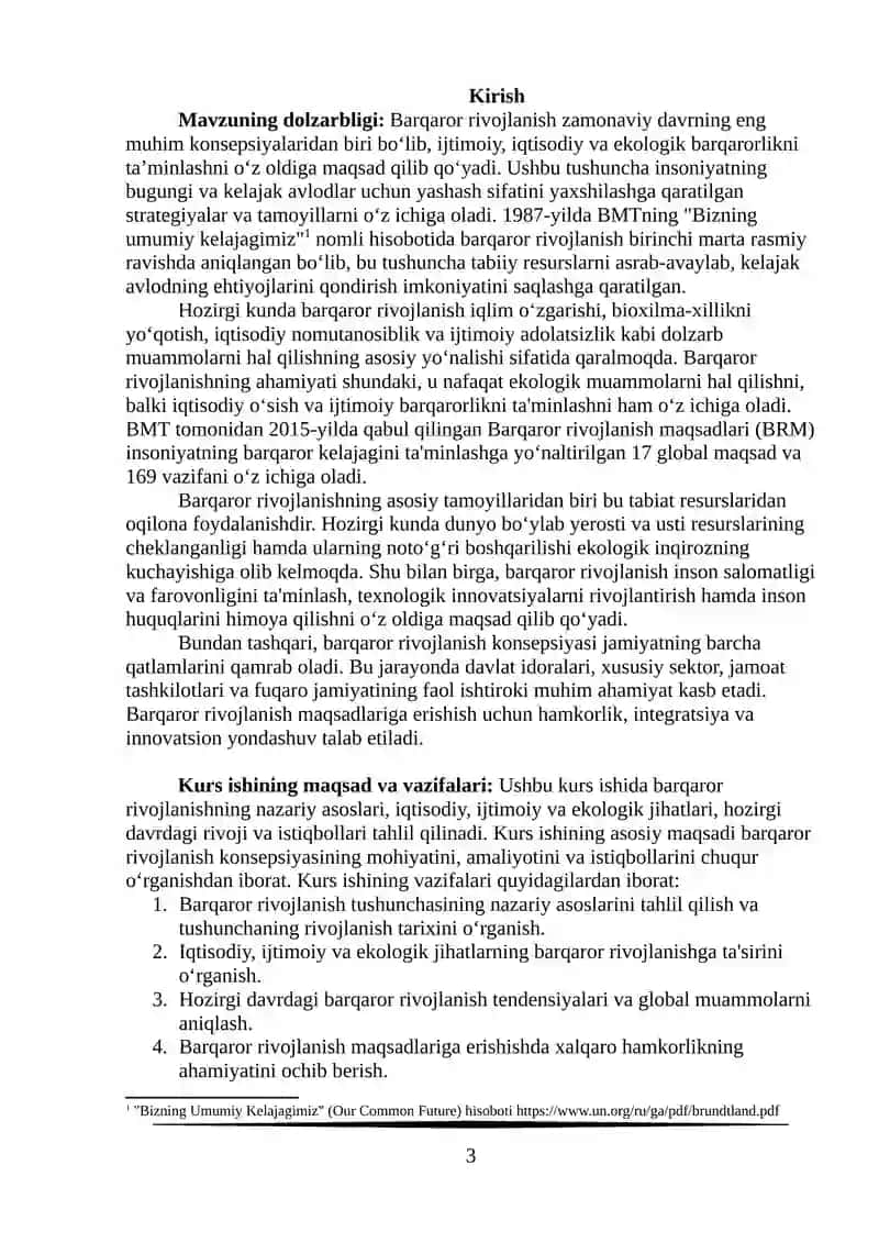 Barqaror rivojlanishning hozirgi davirdagi rivoji 3
