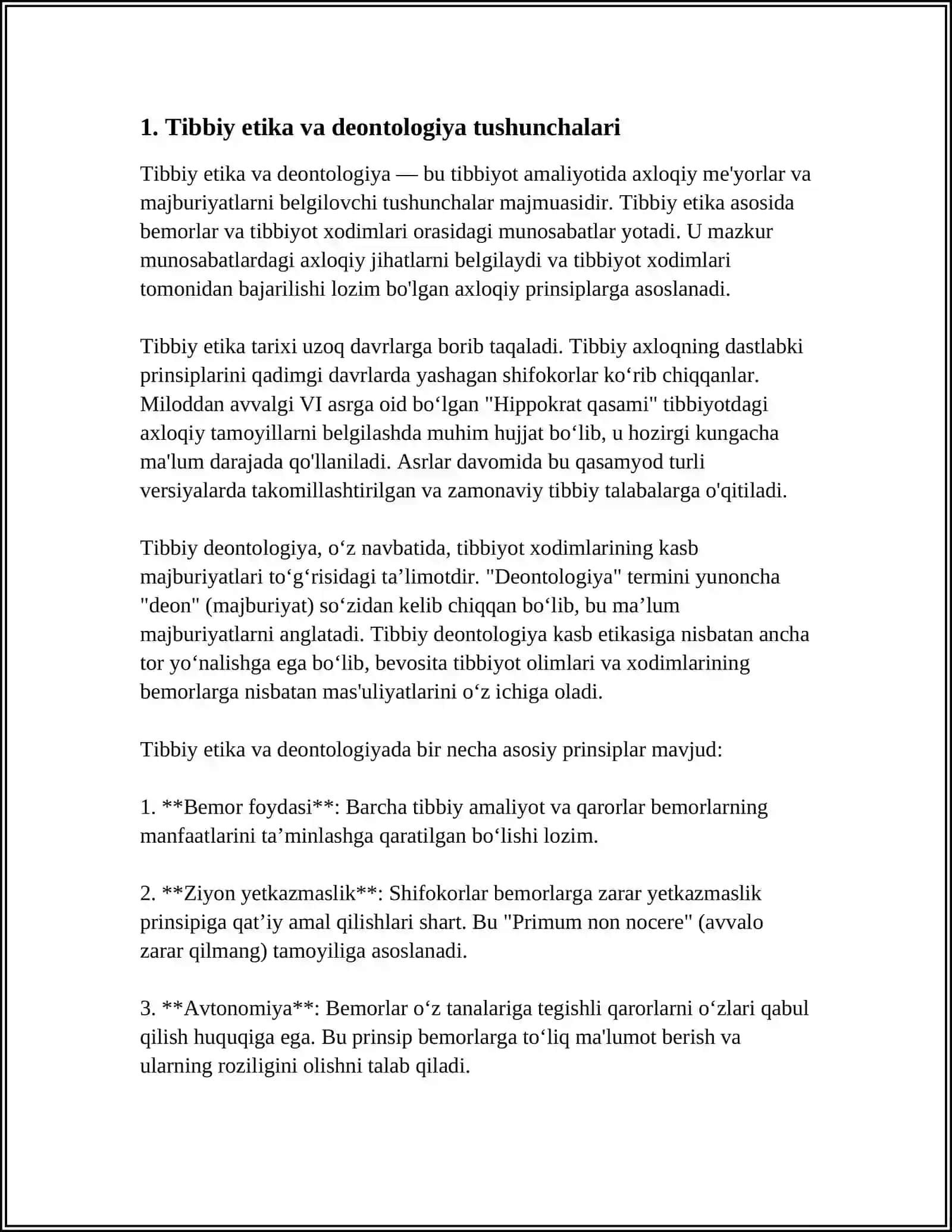 Tibbiy Etika va Deontologiya Asoslari Referat 3