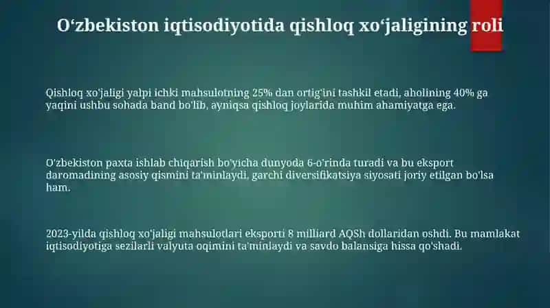 Qishloq xo'jaligining o'rni 3