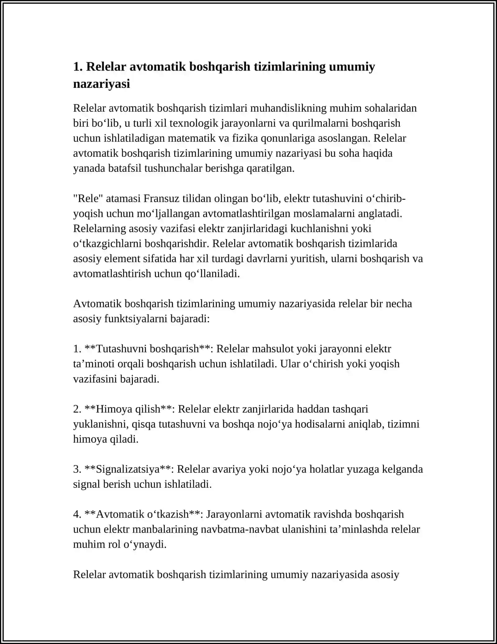 RELELAR AVTOMATIK BOSHQARISH TIZIMLARI 3