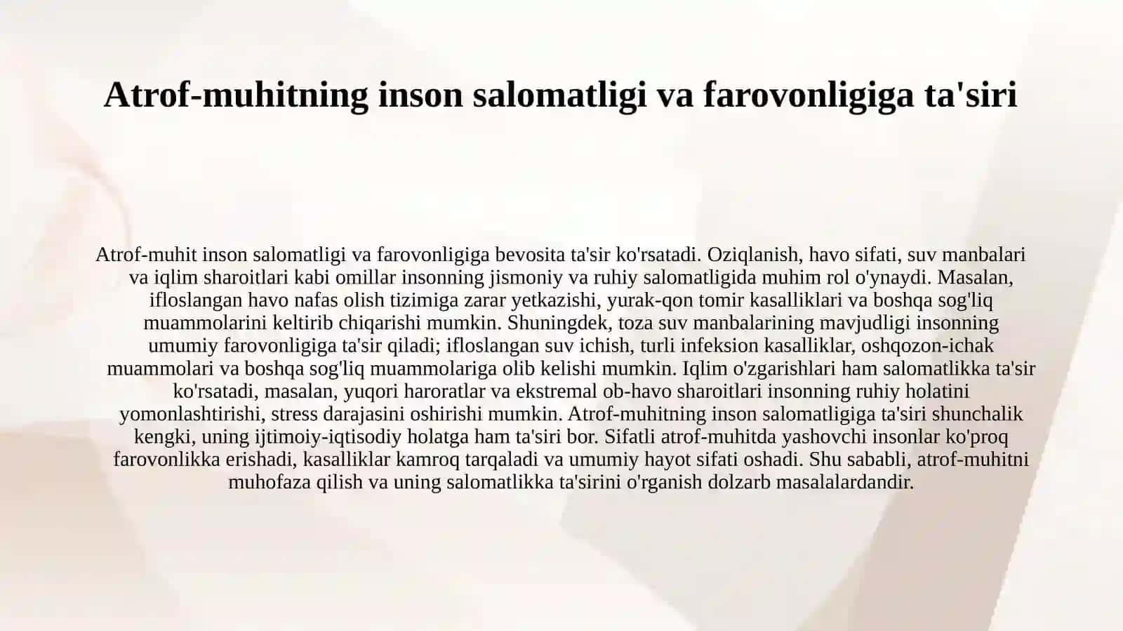 Inson va atrof-muhit o'rtasidagi o'zaro ta'siri. 3