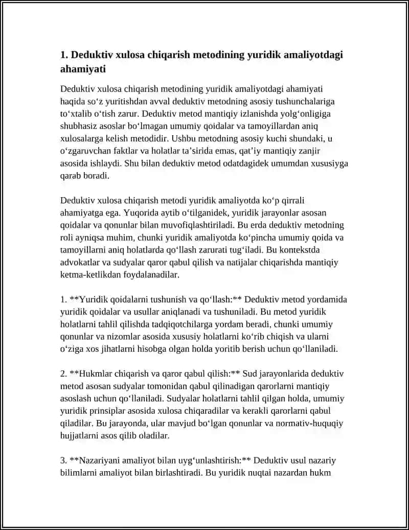 YURIDIK FAOLIYATDA DEDUKTIV, INDUKTIV VA ANALOGIYA BO’YICHA XULOSA CHIQARISHNING AHAMIYATI 3