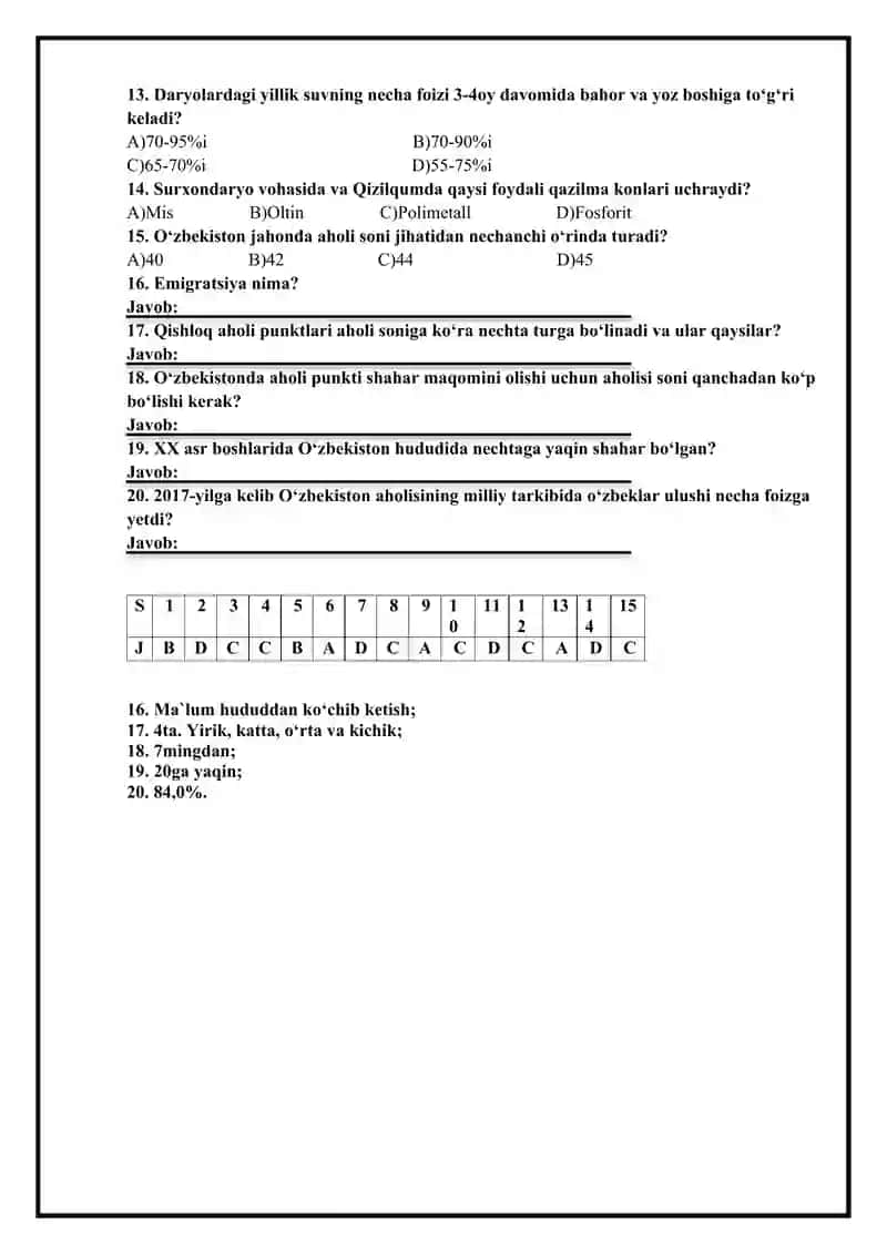 Geografiya fanidan 8-sinf nazorat ishi to`plami. 2-variant. 3