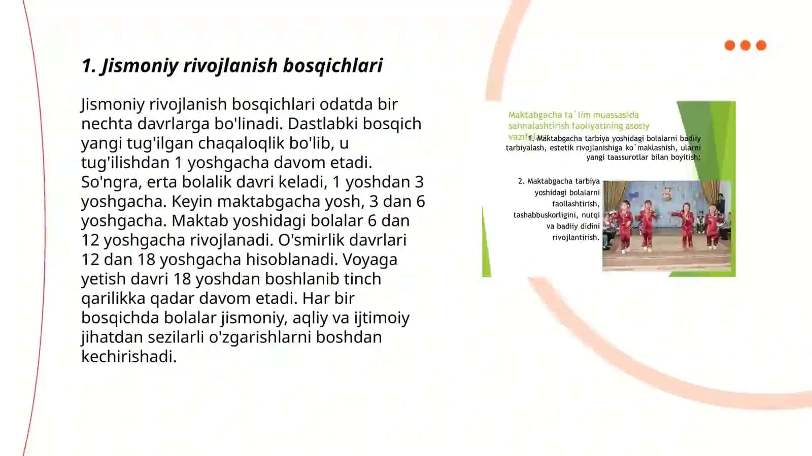 Ilk va Maktabgacha bolalar rivojlanishga qoyiladigan davlat talablaridan jismoniy rivojlanish va gigiyena sohasi 3