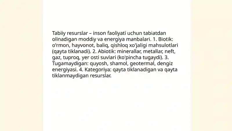 Tabiiy resurslar va ulardan oqilona foydalanish 3