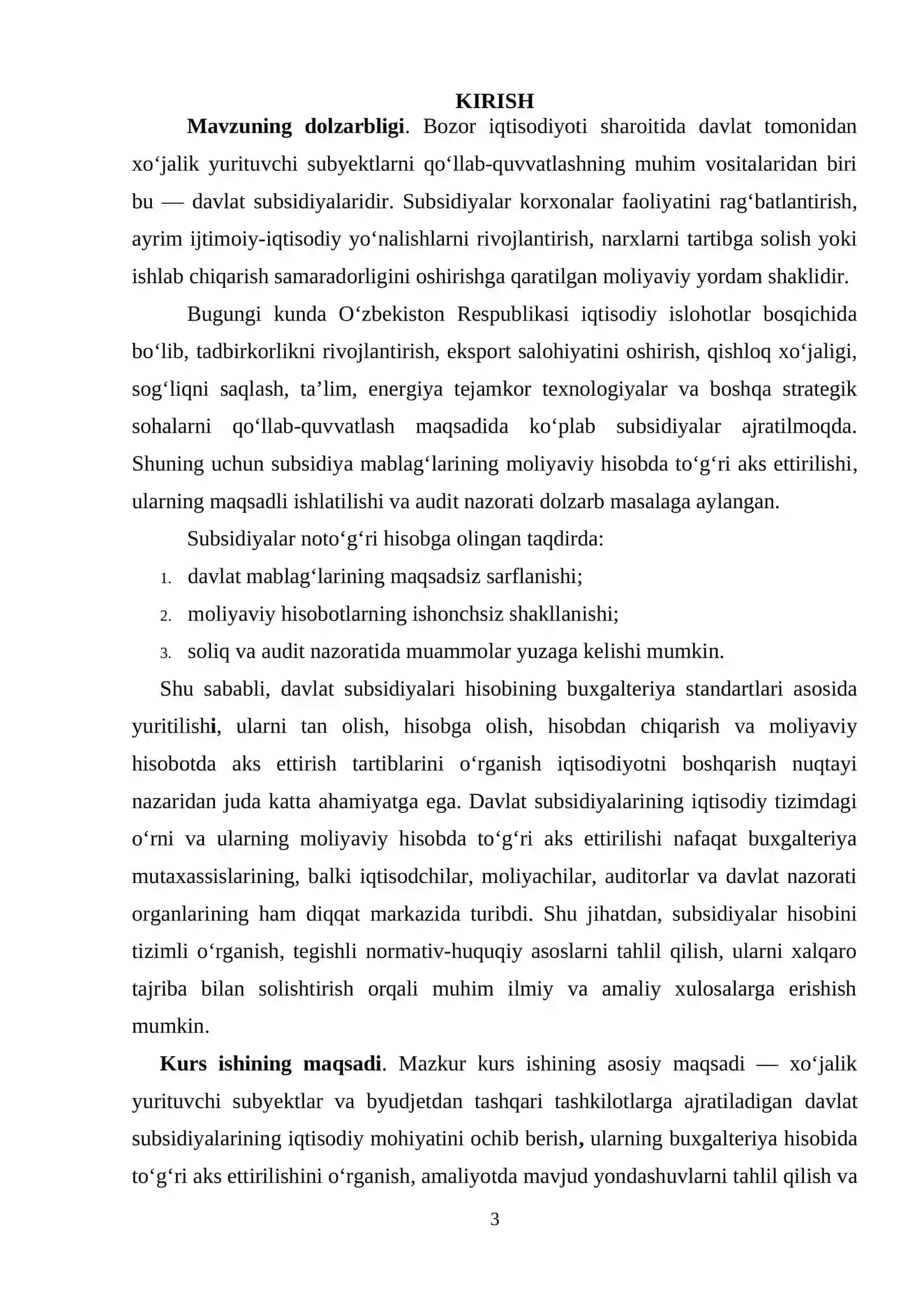 Davlat subsidiyalari hisobi kurs ishi 3