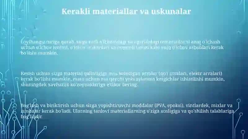 Asosiy materiallar va loyiha tanlash 3