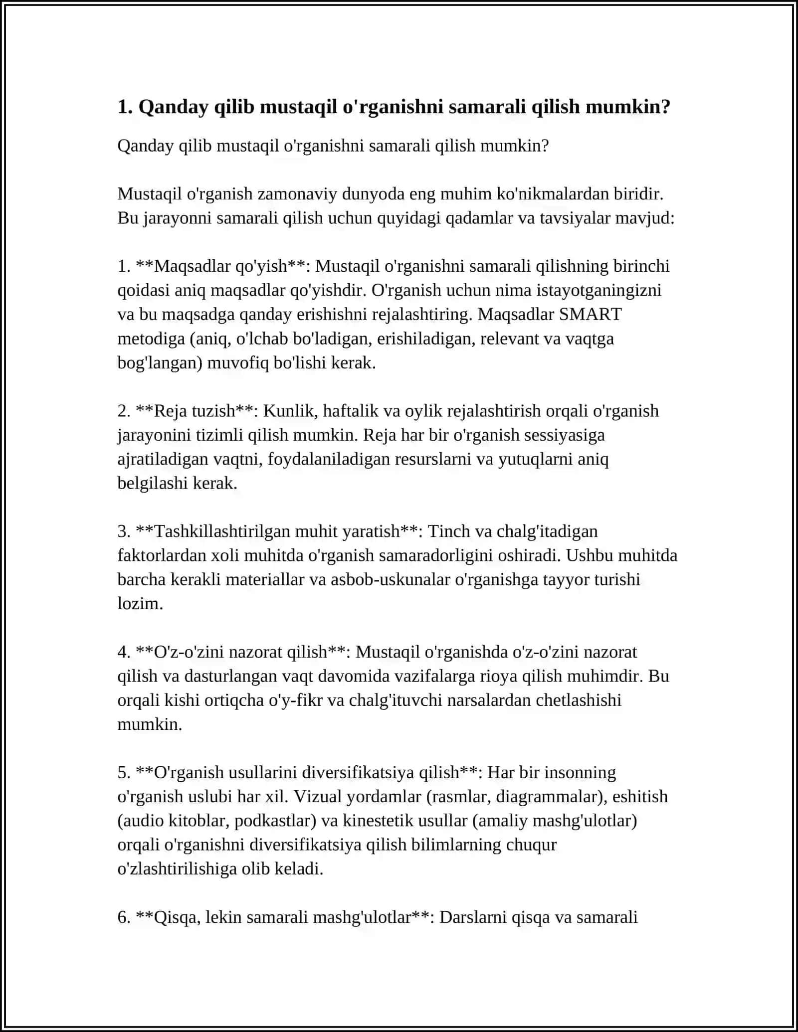O'QISH DARSLARIDA MUSTAQIL ISHLARI 3