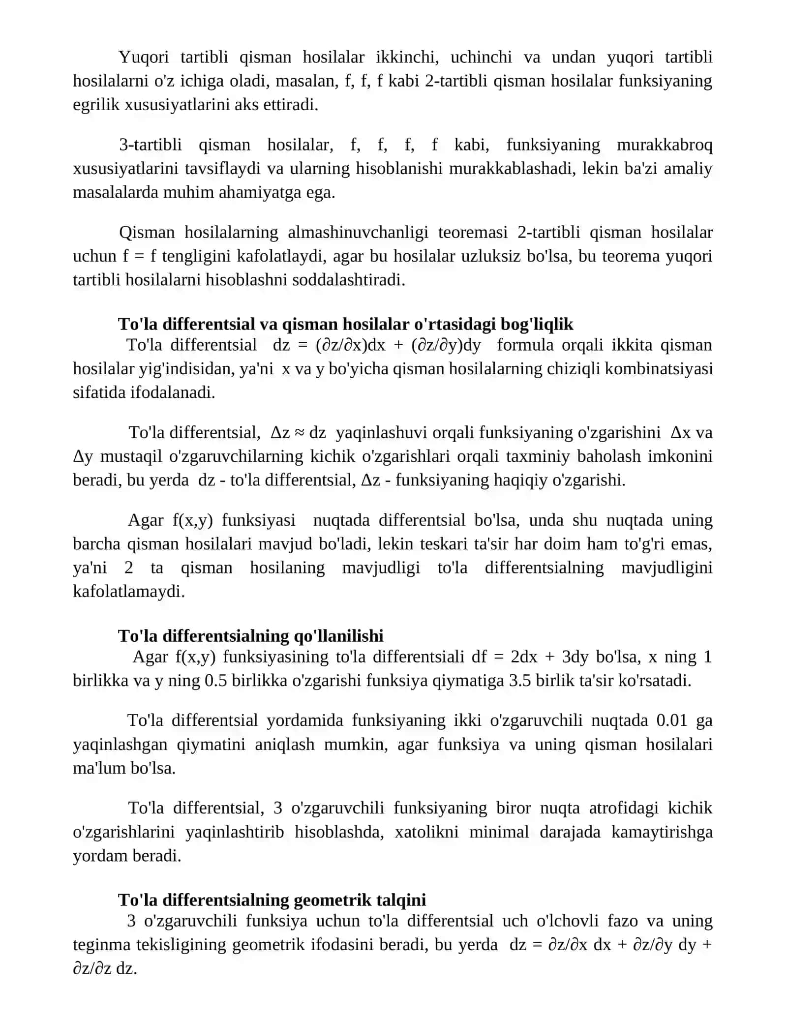 Aralash qisman hosilalarning tengligi 3