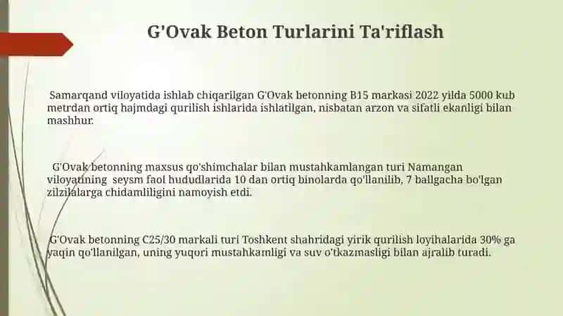 G'Ovak Beton Turlarini Tahlil Qilish 3