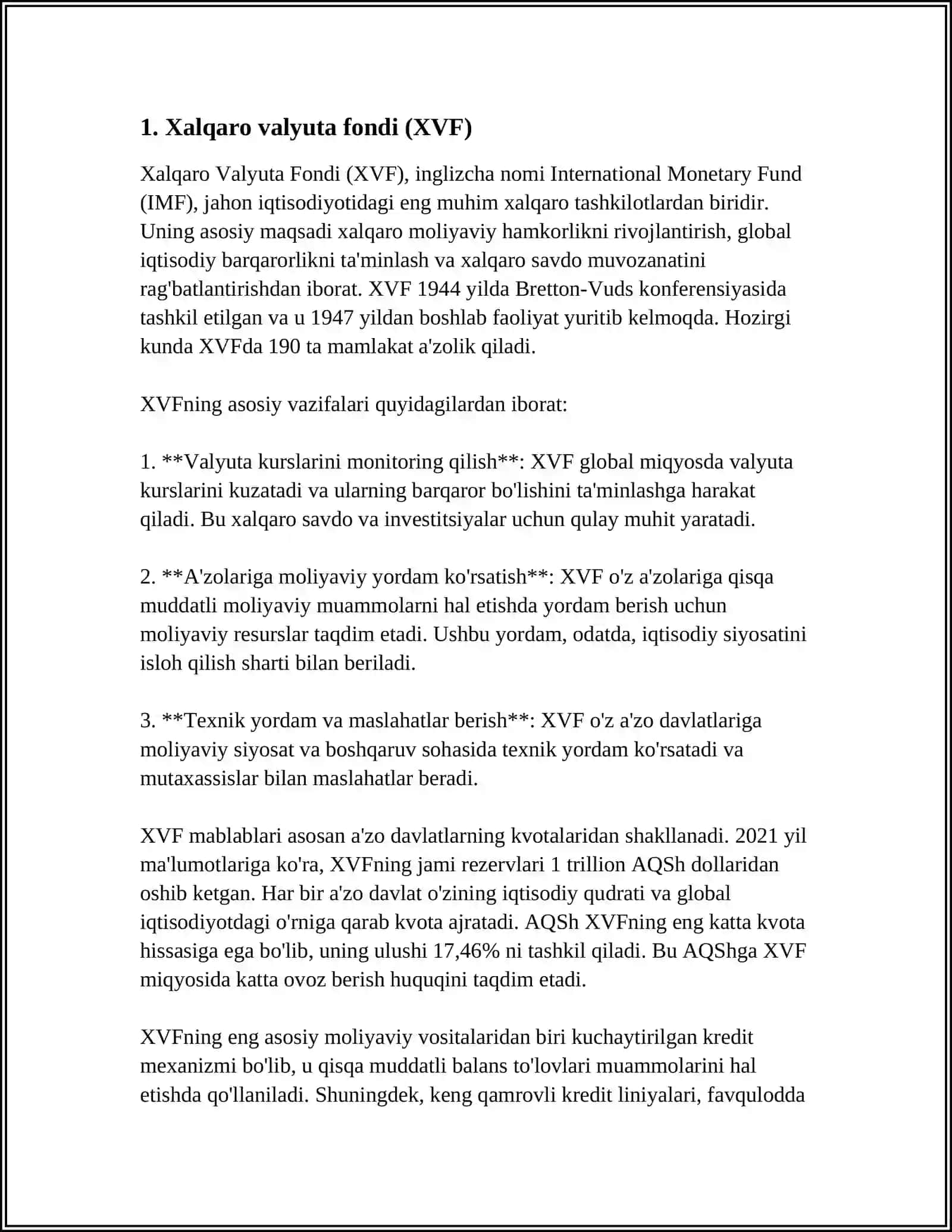 Xalqaro Valyuta Fondi (XVF) 3