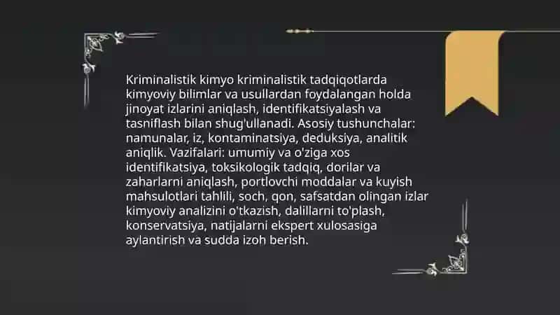 Kriminalistikadagi Kimyoning o'rni 3