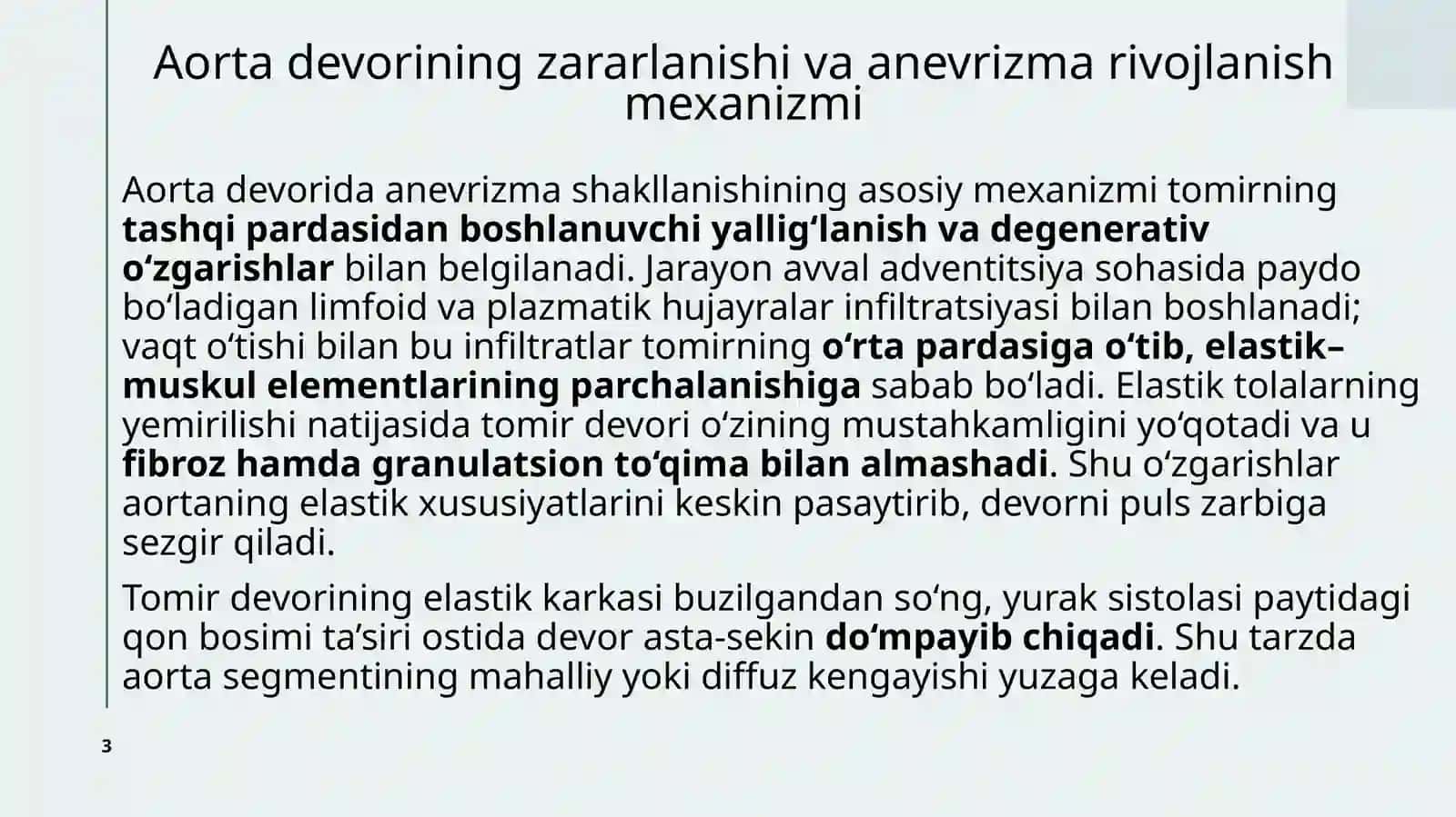 MAVZU: AORTA ANEVRIZMALARI 3