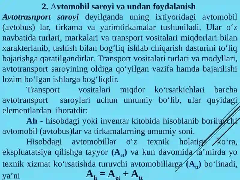 AVTOMOBIL TRANSPORTI ASOSIY ISH KO‘RSATKICHLARI 3