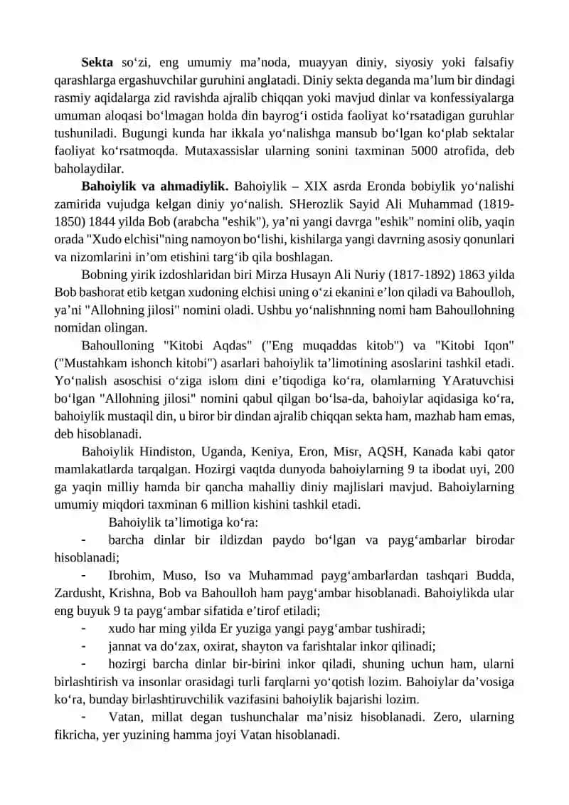 YANGI DINIY HARAKATLAR VA SEKTALAR 3