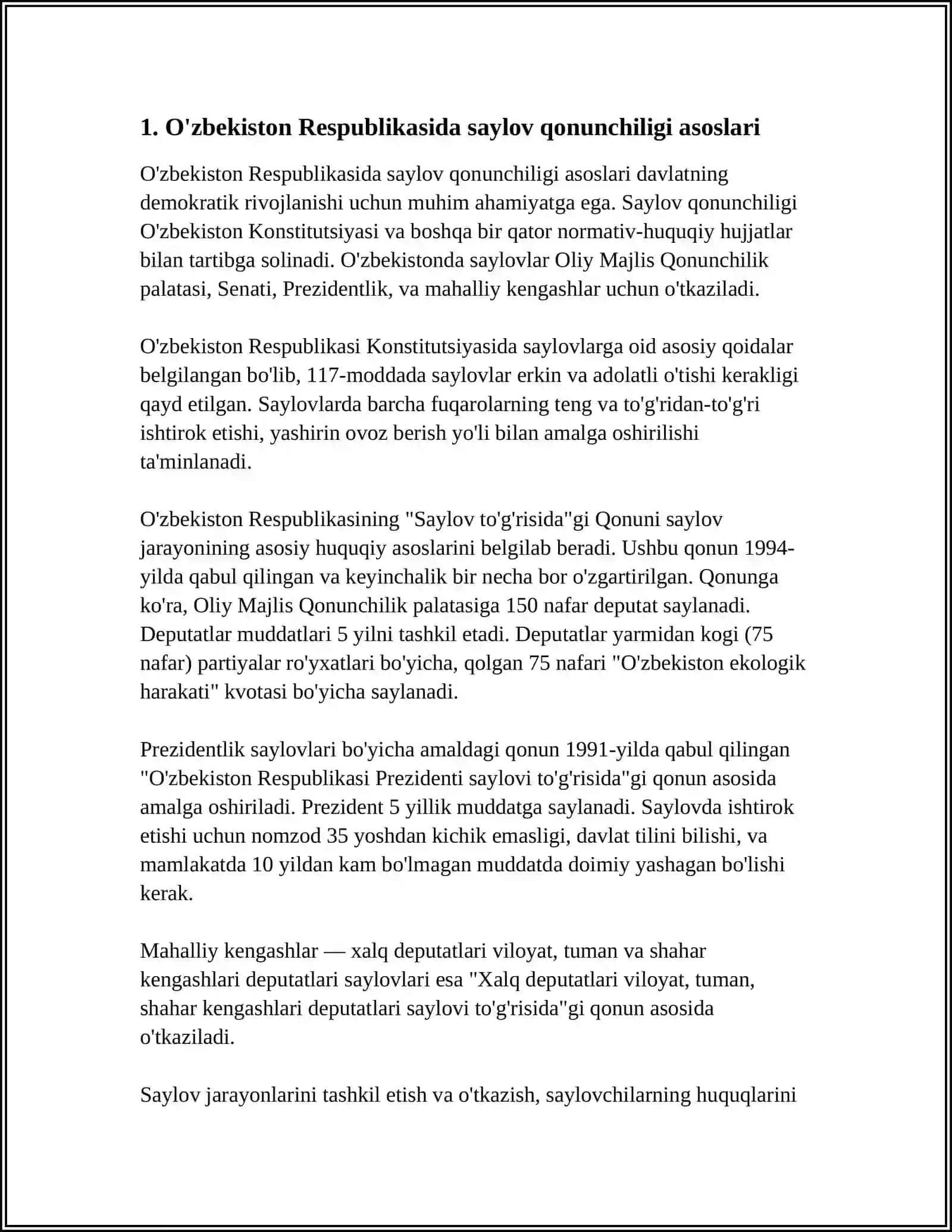 O‘ZBEKISTONRESPUBLIKASIDA SAYLOV JARAYONINING HUQUQIY TARTIBGA OLINISHI 3