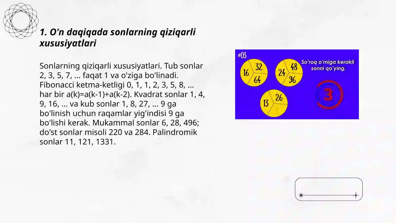 O'n daqiqada sonlarning qiziqarli xususiyatlari 3