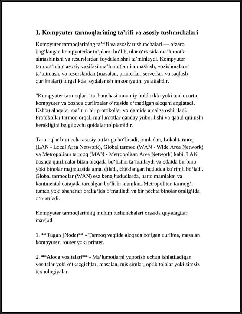 KOMPYUTER TARMOQLARI, UNING ASOSIY TUSHUNCHALARI VA TURLARI 3