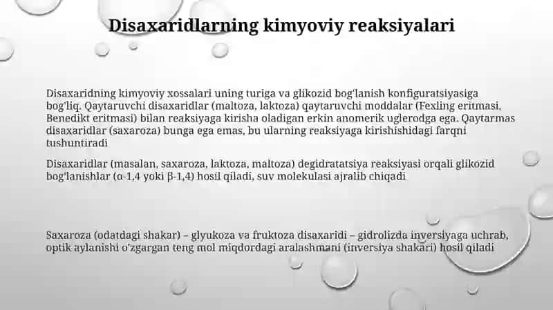 Disaxaridlar olinishi va kimyoviy xossalari 3