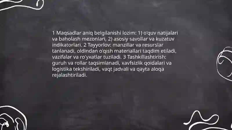 Ekskursiya davomida bilimlarni mustahkamlash usullari 3
