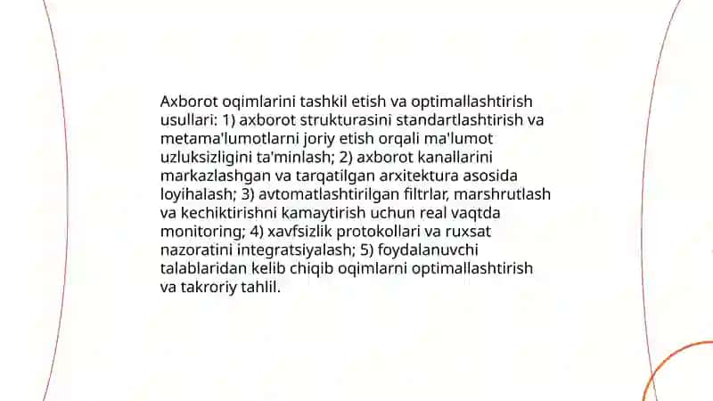 Axborot oqimlarini tashkil etish va optimallashtirish usullari 3