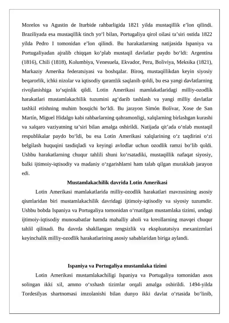 Lotin Amerikasi mamlakatlarida milliy-ozodlik harakatlari 3