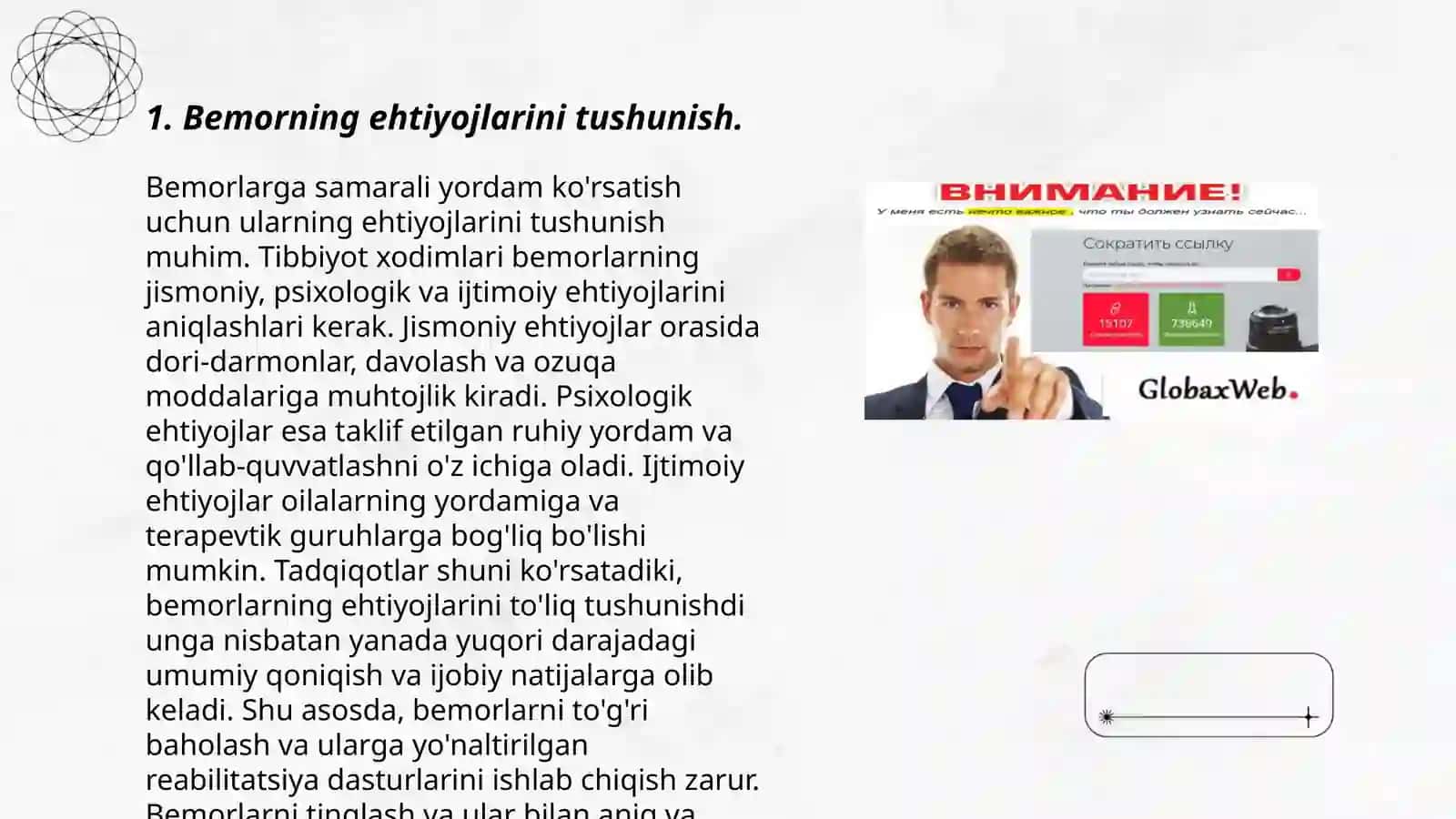 Bemorlarga yordam berish metodi 3