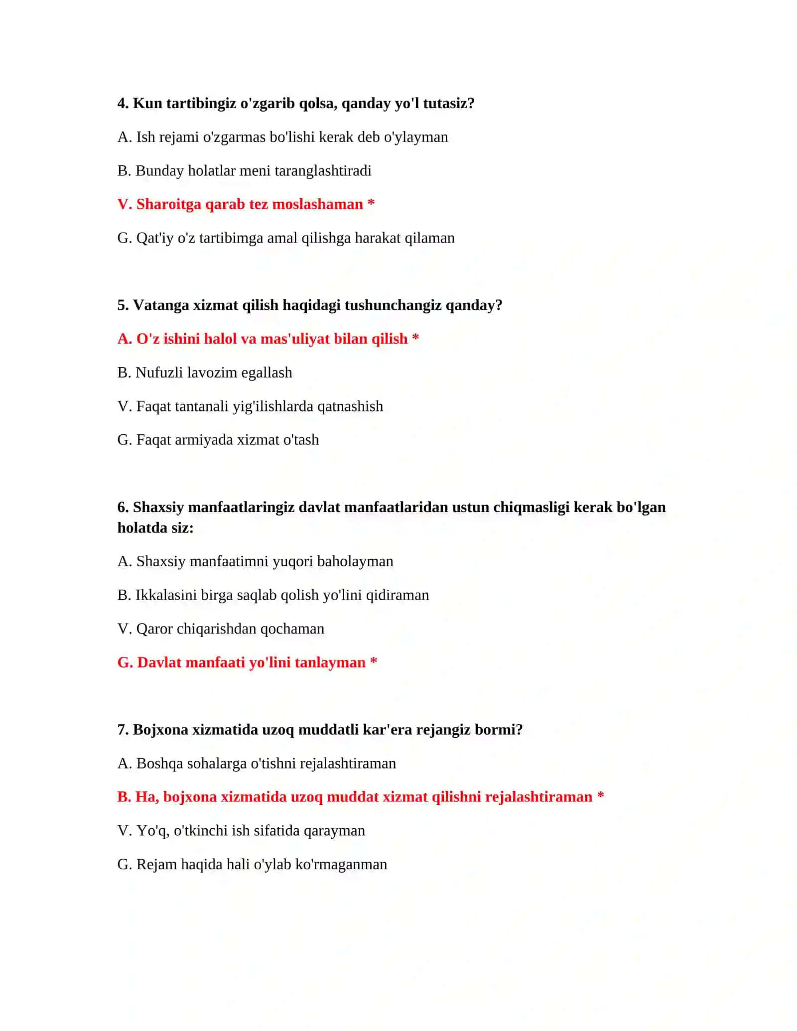 Bojxona testlari bepul 3