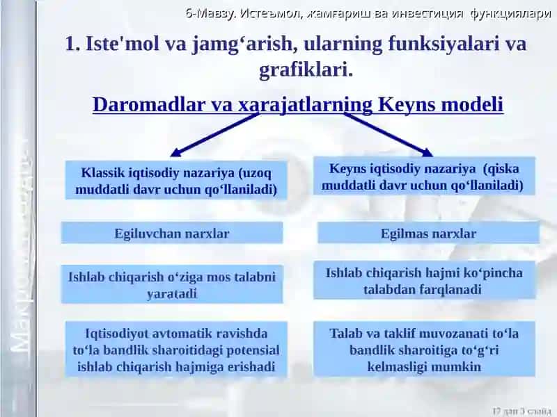 Iste'mol, jamgʻarish va investisiya 3