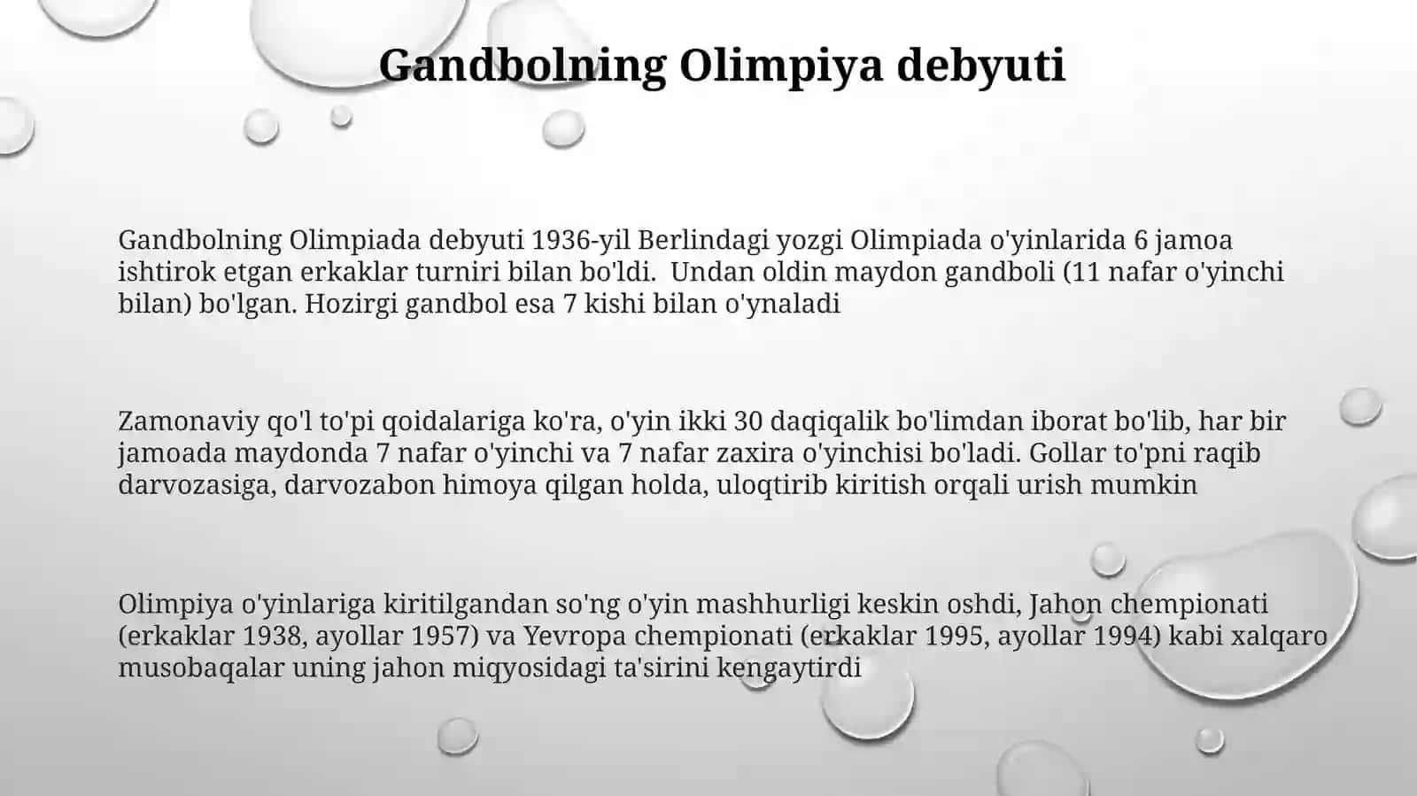Gandbol o'yinining olimpiada o'yinlar dasturiga kiritilishi 3