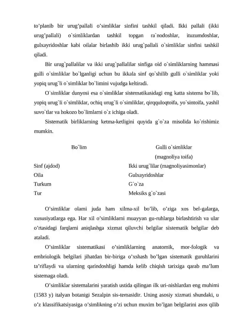 O'SIMLIKALAR SISTEMATIKASI 3