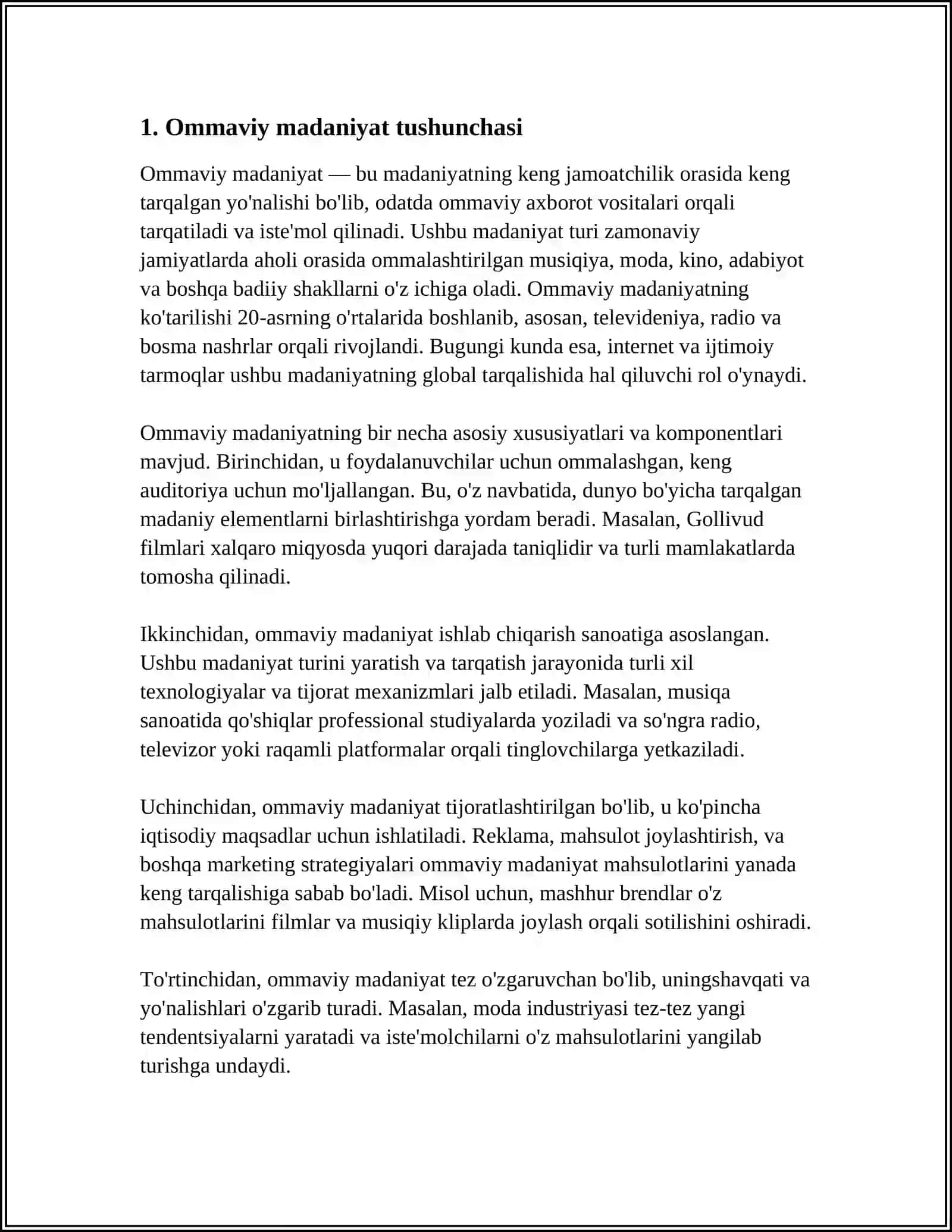 OMMAVIY MADANIYATNING SHAKLLANISH TARIXI VA UNING TURLARI: AKSILMADANIYAT, SUBMADANIYAT, POPULYAR MADANIYAT, EKRAN MADANIYATI 3