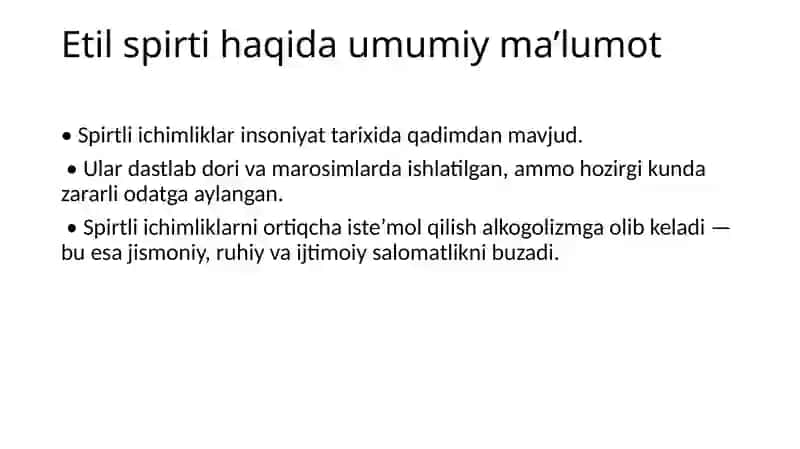 "Etilspirti.Alkogolizm vauning asoratlari" 3