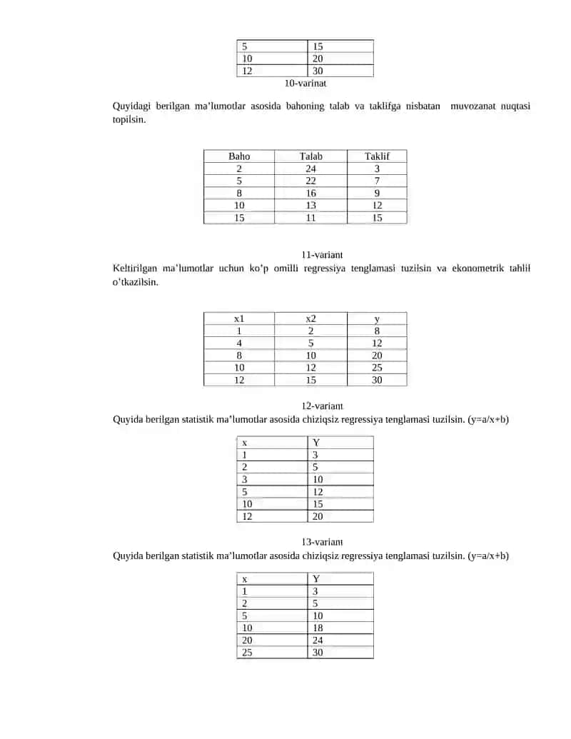 Ekonometrika fanidan joriy va yakuniy nazorat savollari 3