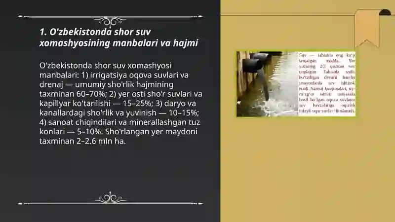 O'zbekistonda shor suv xomashyosining manbalari va hajmi 3