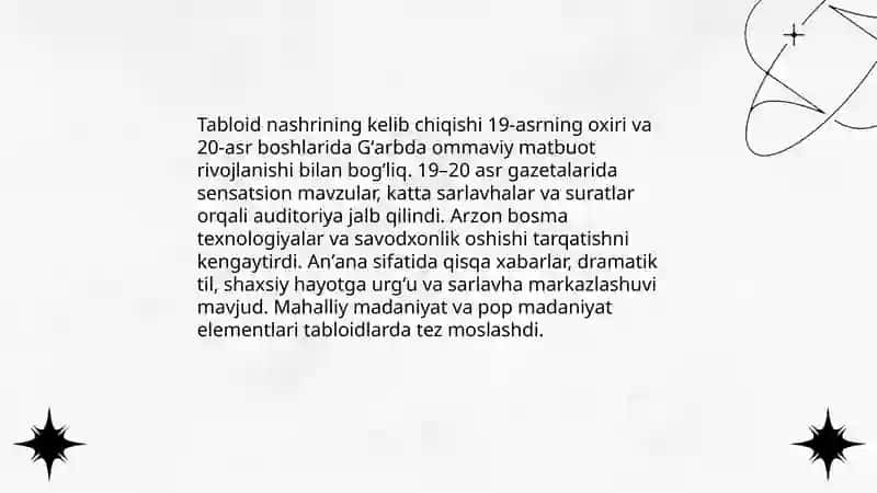 Tabloid nashrining paydo bo’lishi va rivojlanishi 3
