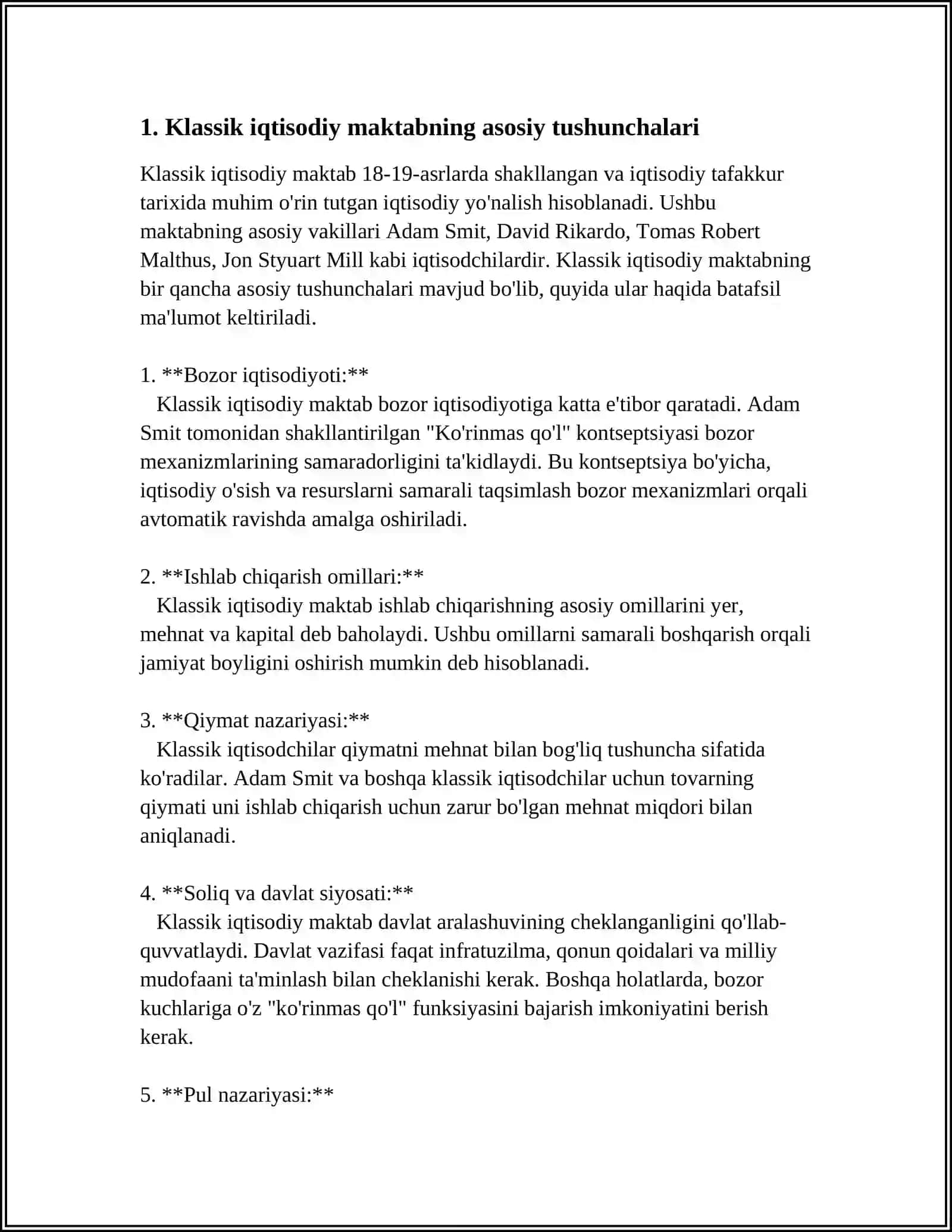 KLASSIK IQTISODIY MAKTABINING IQTISODIY TA’LIMOTLARI 3