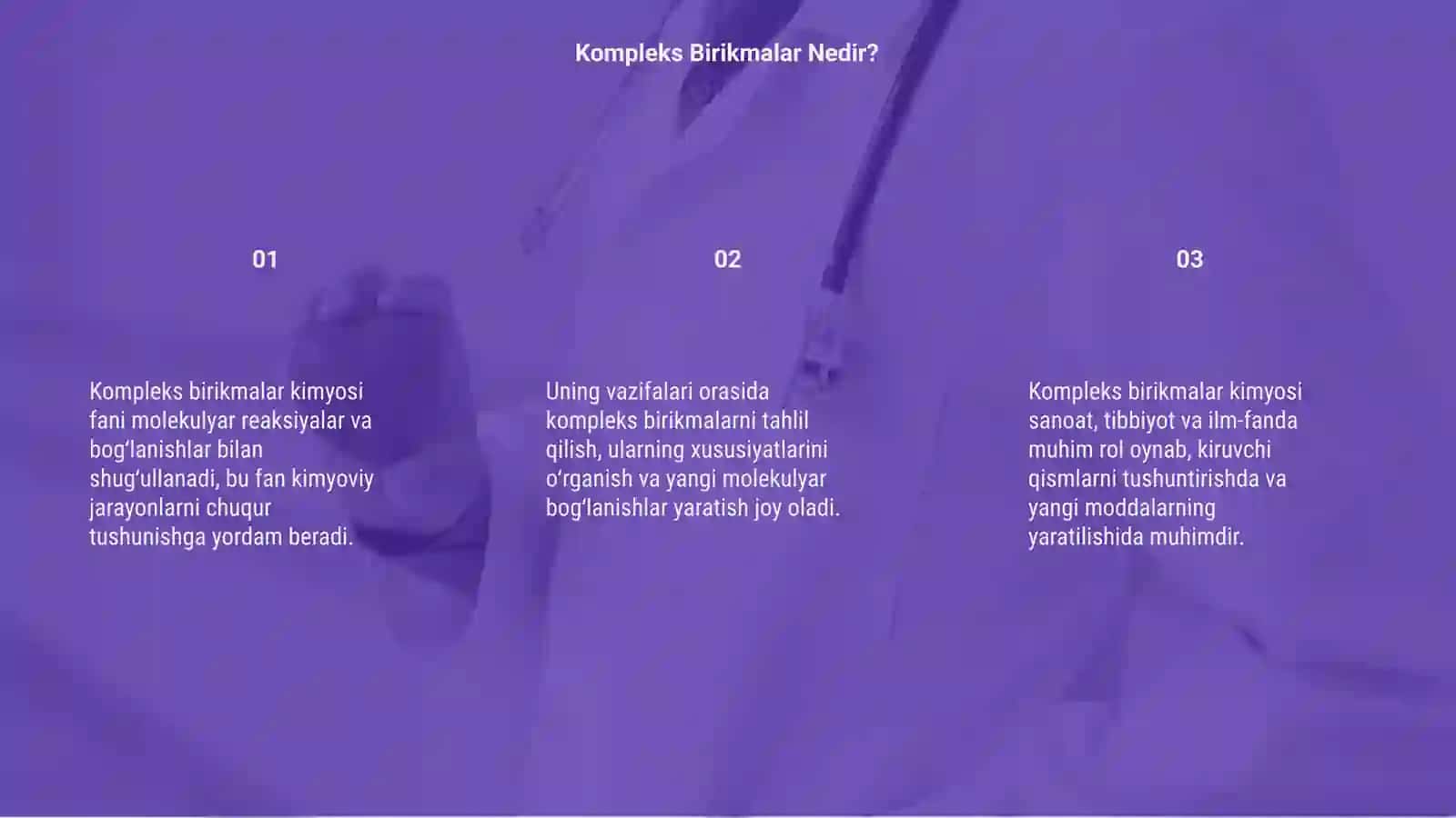 Kompleks Birikmalar Kimyosi Fani, Vazifalari 3