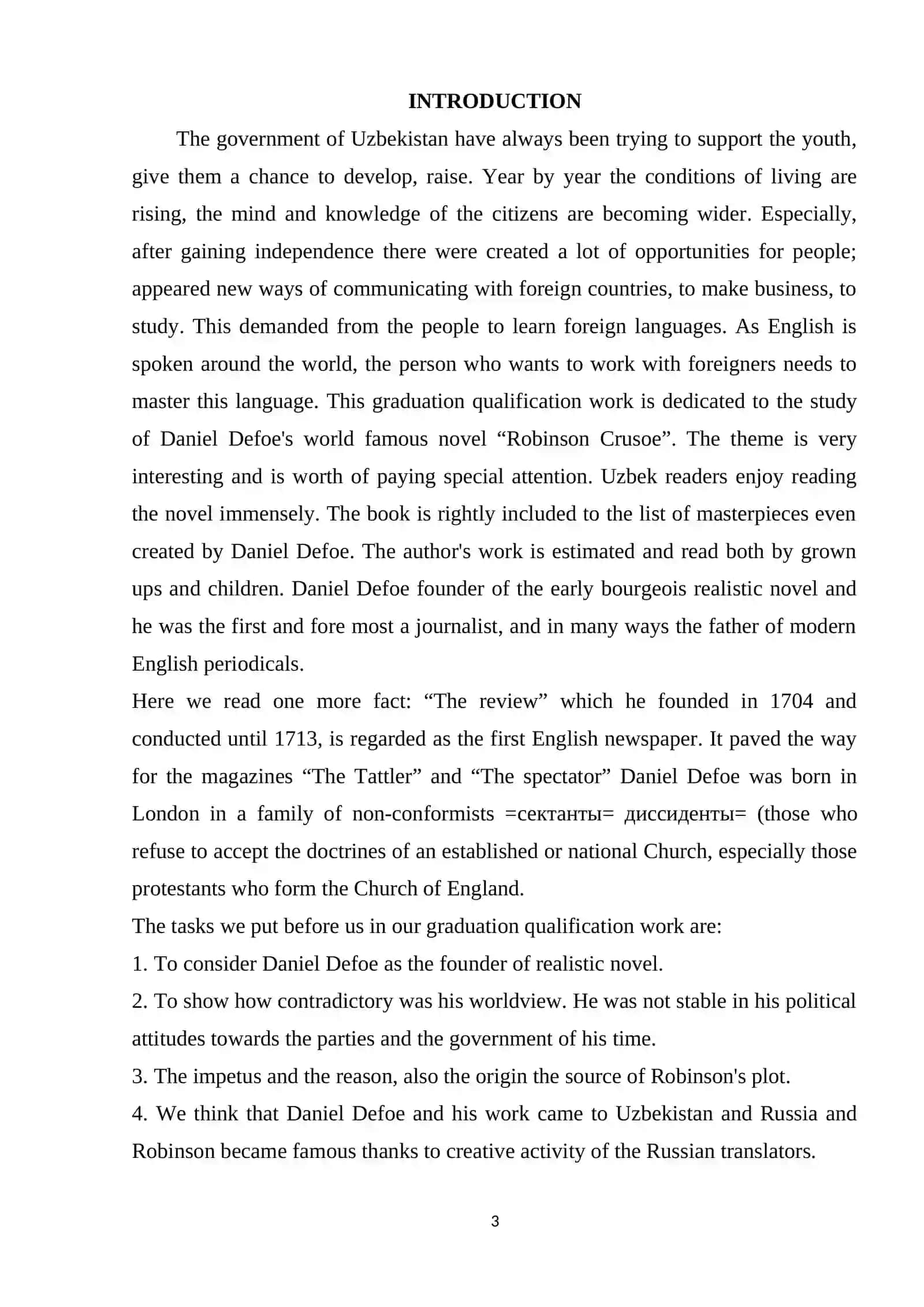 COURSE WORK - THEME: Daniel Defo and his novel Rabinso Cruse 3