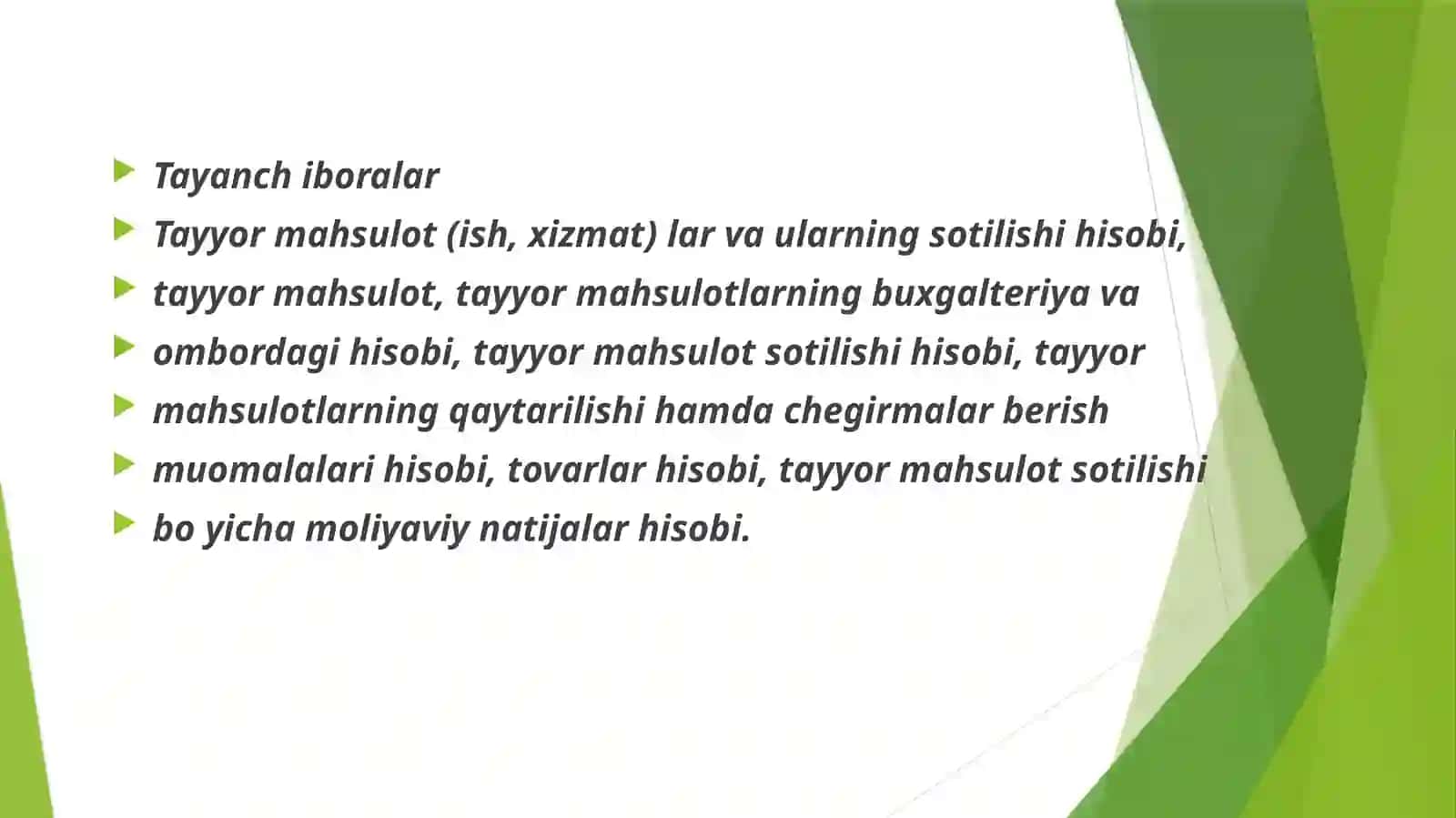 Tayyor mahsulot (ish, xizmat)lar va ularning sotilishi hisobi 3