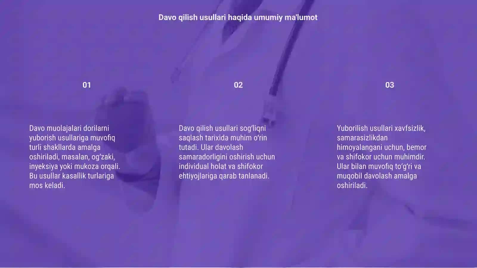 Davolash muolajalari (Dorilarni yuborilish usullari) 3