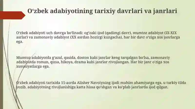 O'zbek adabiyotining tarixiy davrlari va janrlari 3