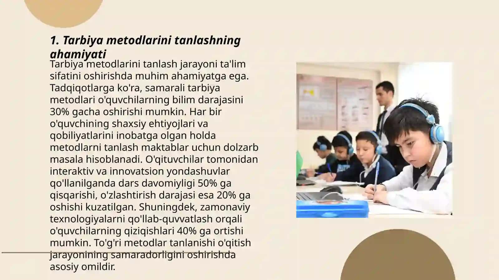 Tarbiya metodlarini tanlab olish va ulardan foydalanish imkoniyatlari 3