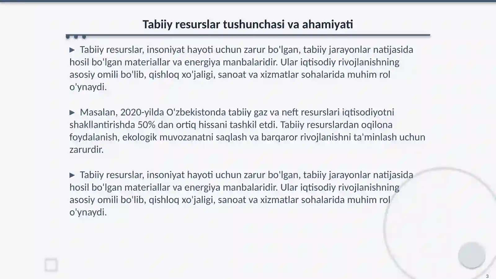 Tabiiy resurslar: klassifikatsiyasi va oqilona foydalanishtamoyillari 3